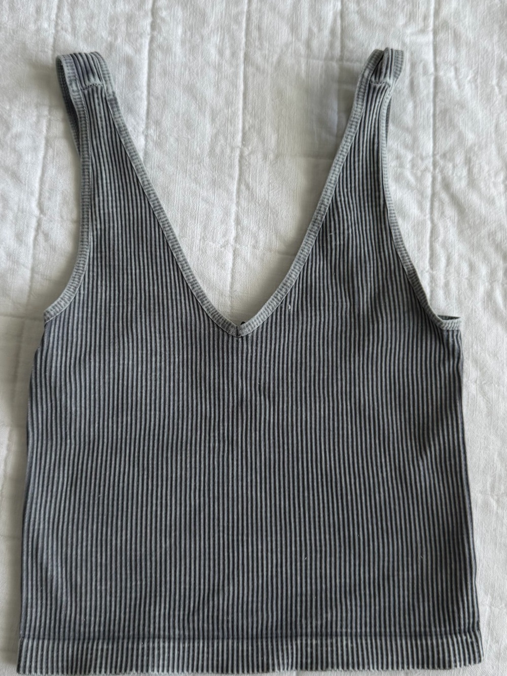 Ribbed V-Neck Grey Tank Top